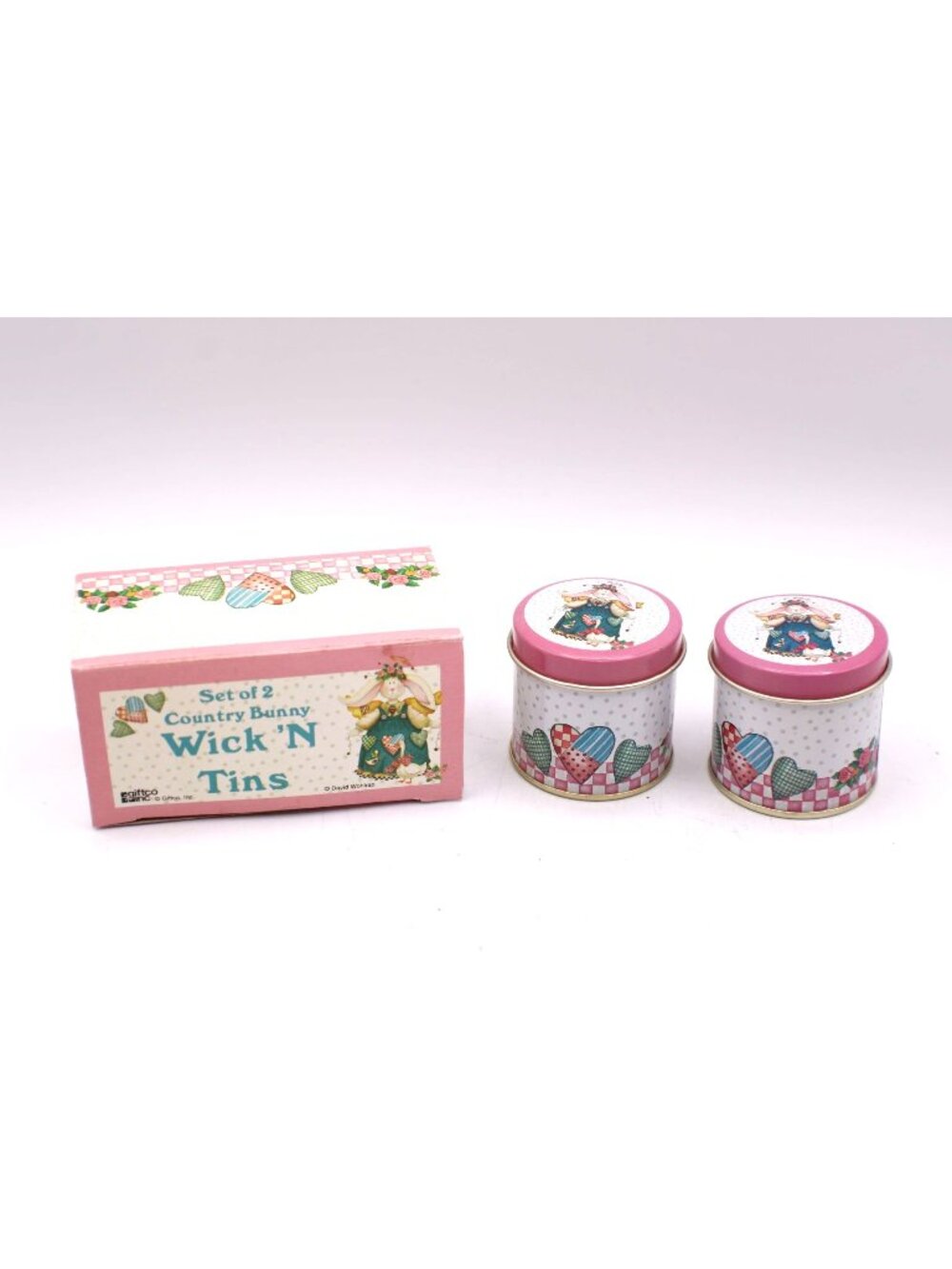 Country Bunny Wick N Tins Set 2 Decorative Giftco Collectible Candles Tins Vtg